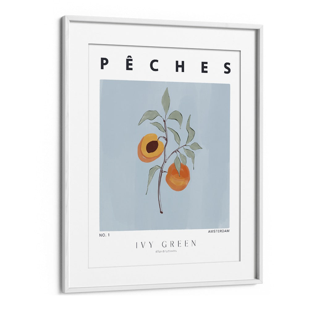 Peaches By Ivy Green Kitchen Art Prints in White Frame With Mount