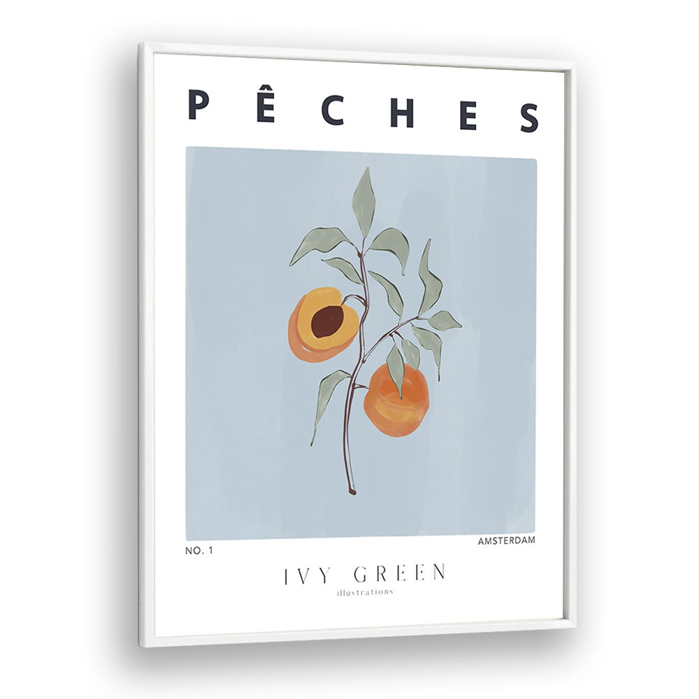 Peaches By Ivy Green Kitchen Art Prints in White Plain Frame