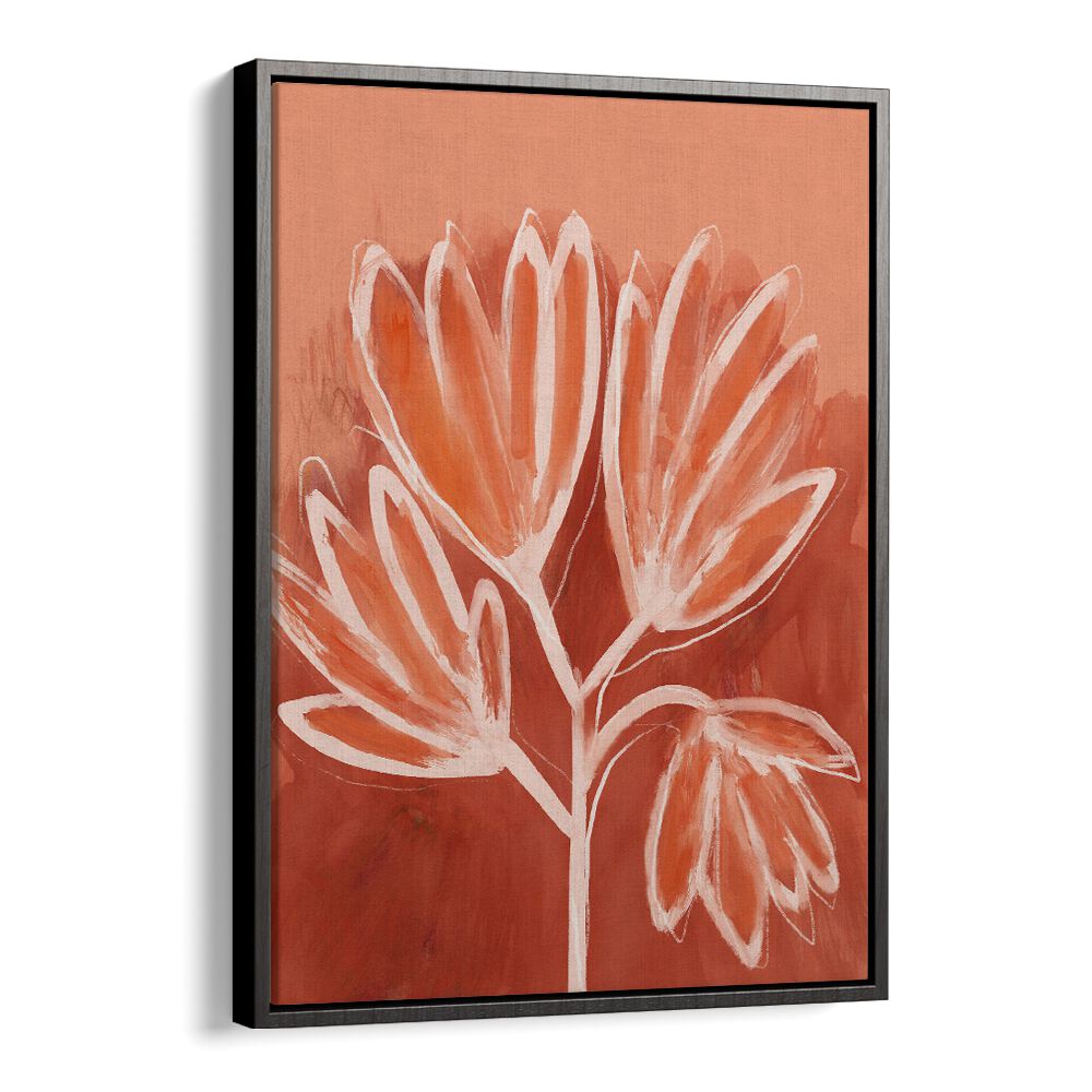 Peachy Flowers By Treechild Botanical Art Prints in Black Floater Frame