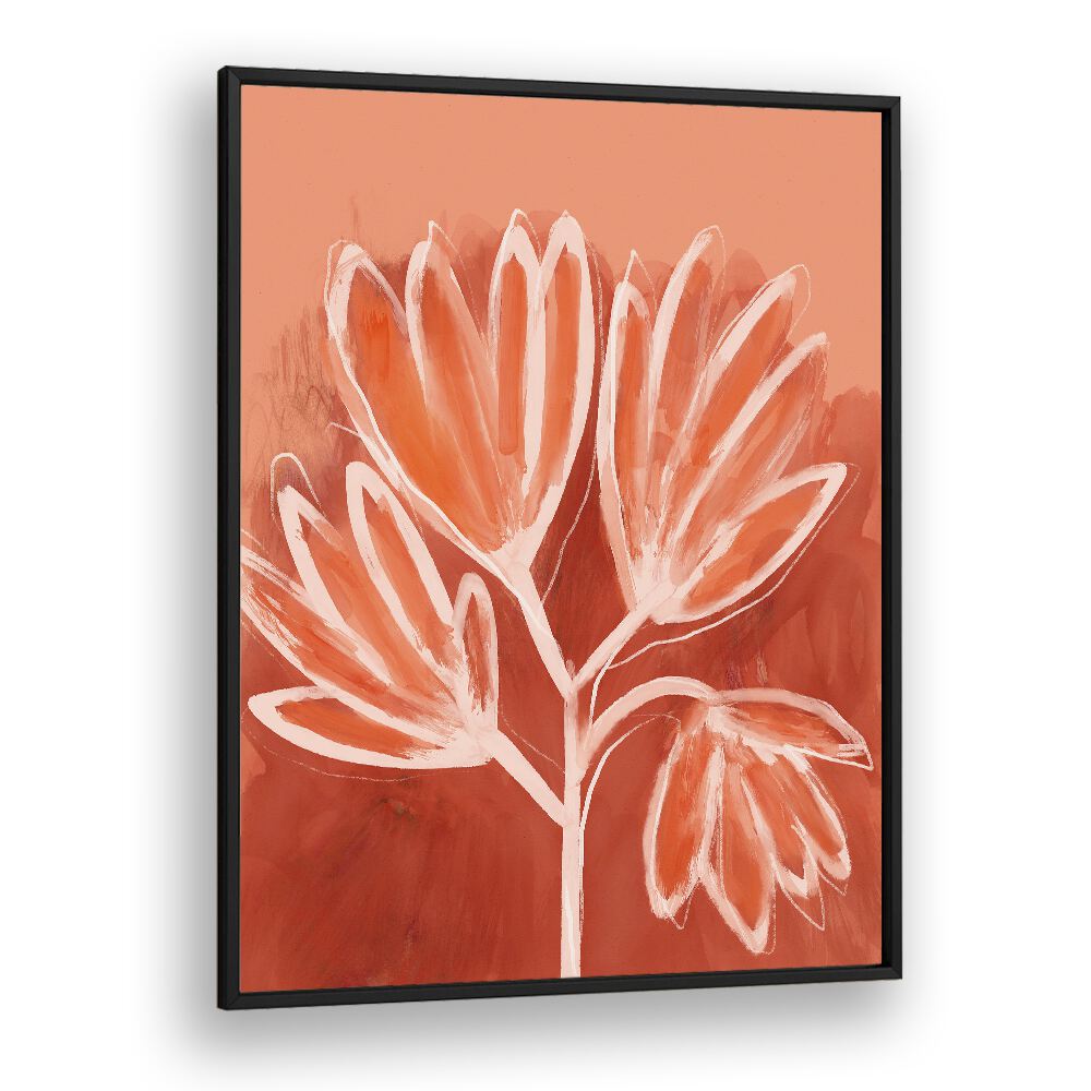 Peachy Flowers By Treechild Botanical Art Prints in Black Plain Frame