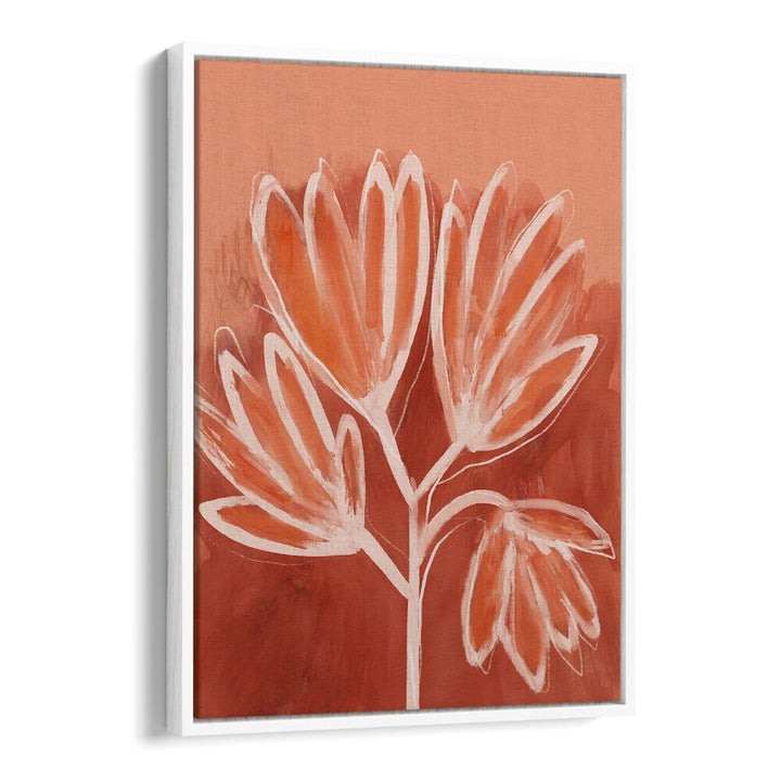 Peachy Flowers By Treechild Botanical Art Prints in White Floater Frame