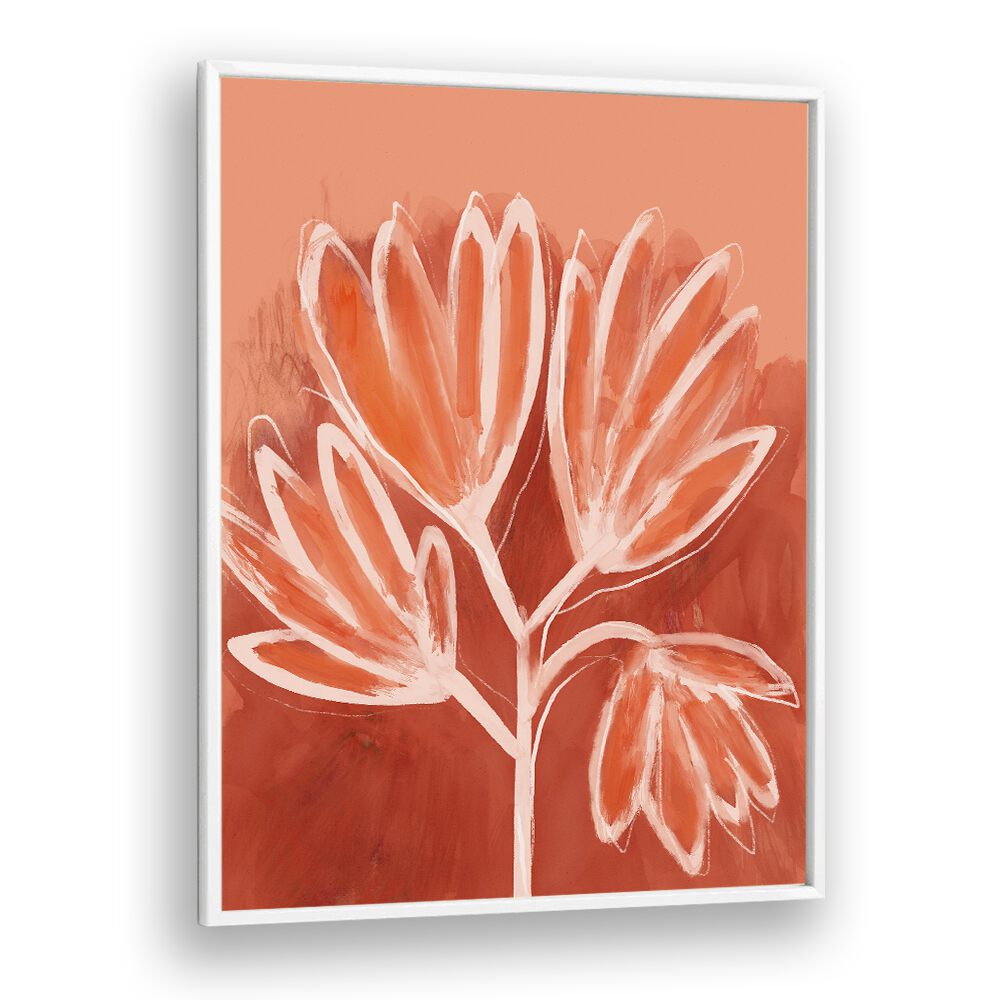 Peachy Flowers By Treechild Botanical Art Prints in White Plain Frame