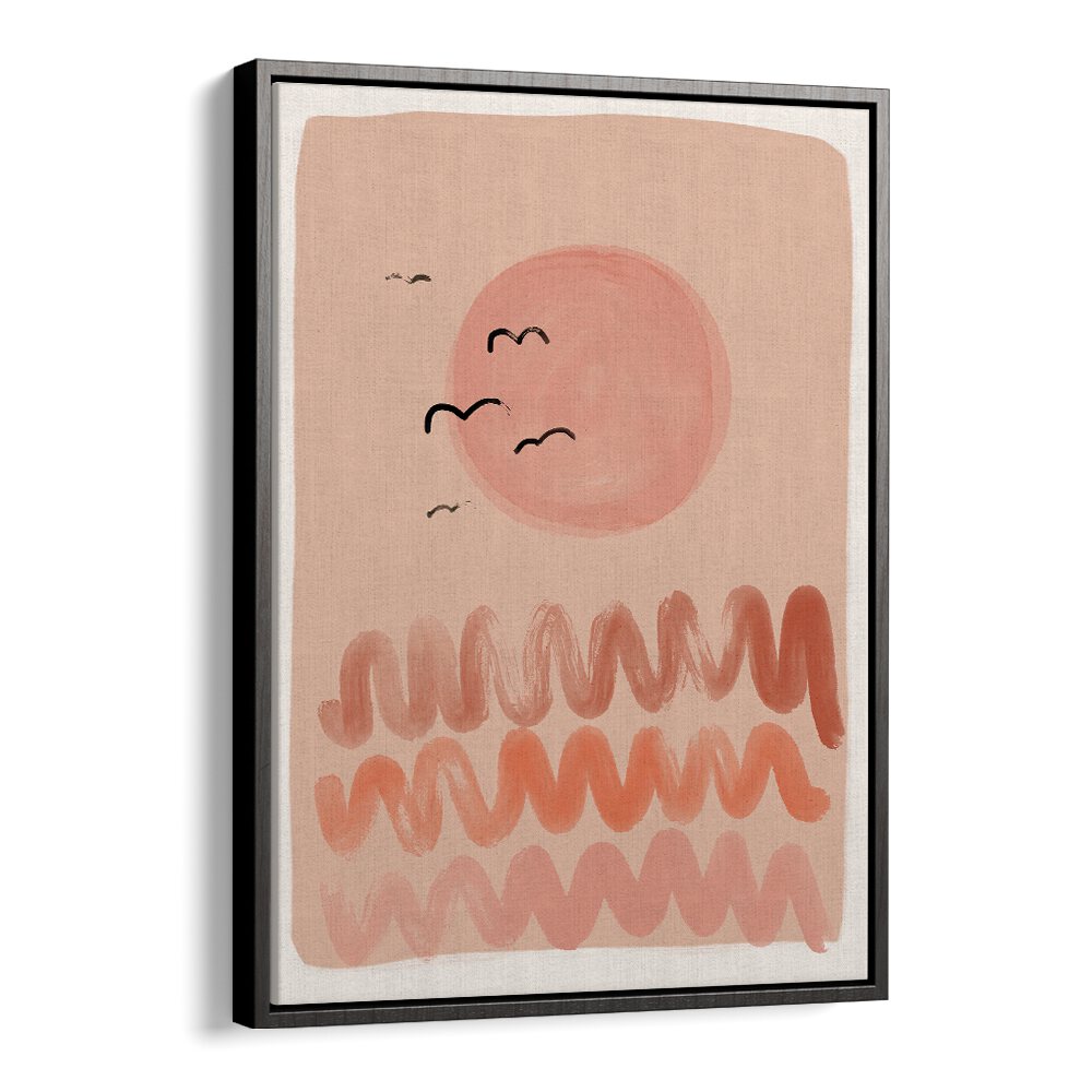 Peachy Sunset By Treechild Landscape Art Prints in Black Floater Frame