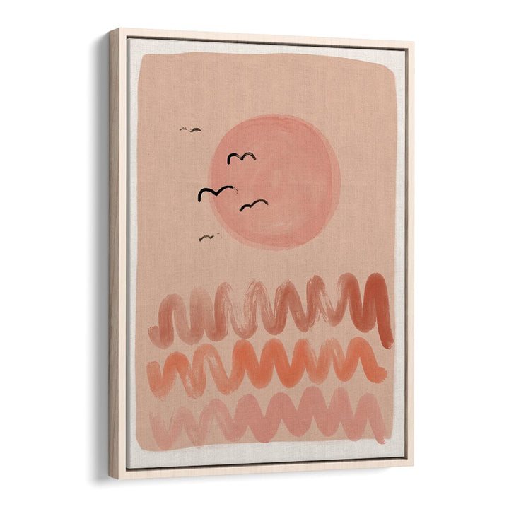 Peachy Sunset By Treechild Landscape Art Prints in Oak Wood Floater Frame