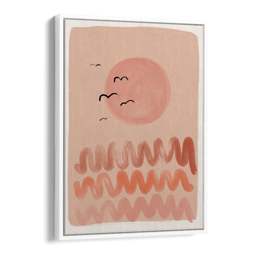 Peachy Sunset By Treechild Landscape Art Prints in White Floater Frame