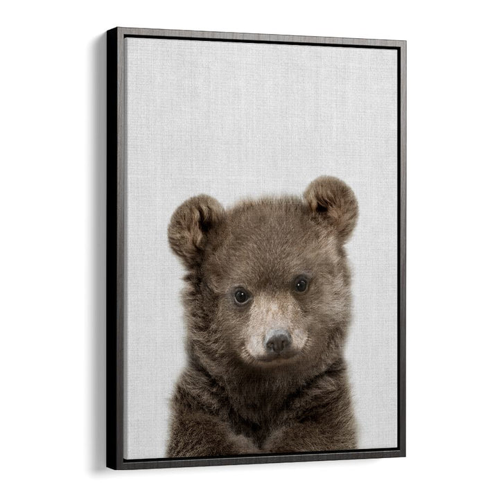 Peekaboo Baby Bear By Lola Peacock Kids Room Paintings in Black Floater Frame