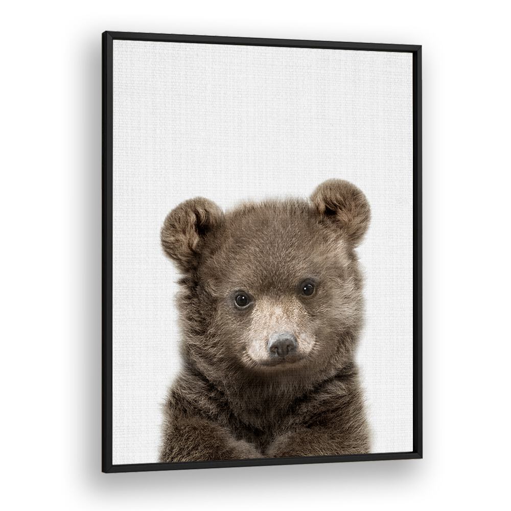 Peekaboo Baby Bear By Lola Peacock Kids Room Paintings in Black Plain Frame