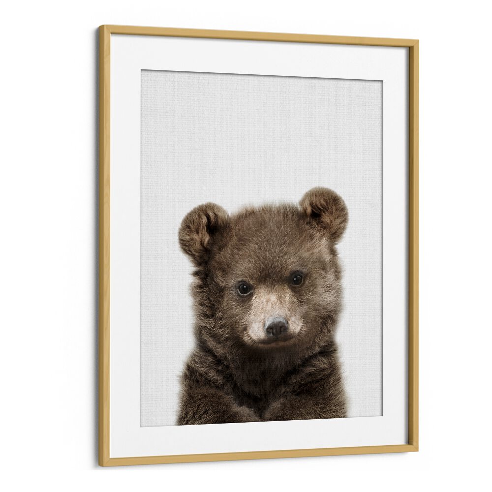 Peekaboo Baby Bear By Lola Peacock Kids Room Paintings in Oak Wood Frame With Mount