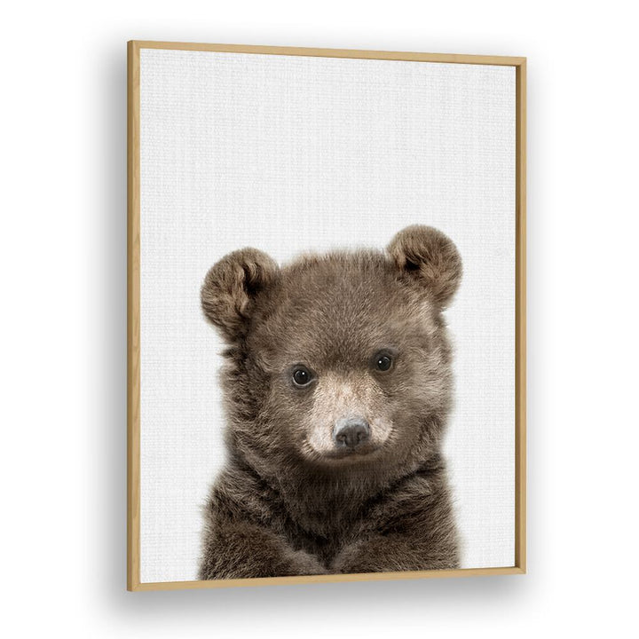 Peekaboo Baby Bear By Lola Peacock Kids Room Paintings in Oak Wood Plain Frame