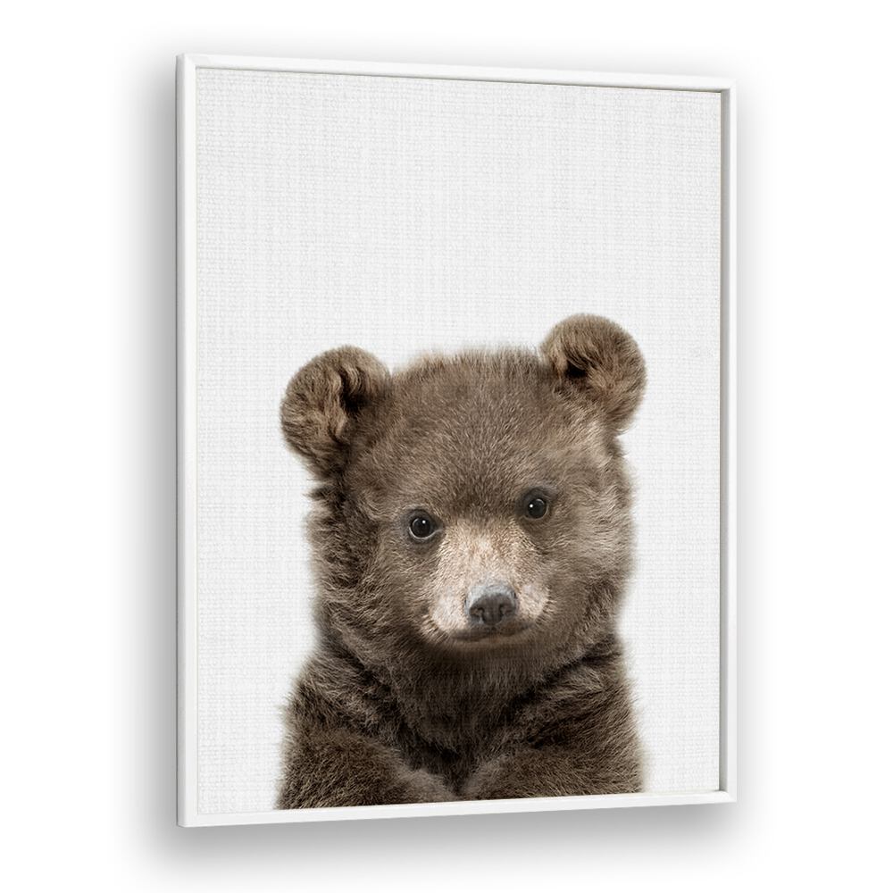 Peekaboo Baby Bear By Lola Peacock Kids Room Paintings in White Plain Frame