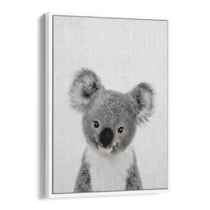 Peekaboo Baby Koala By Lola Peacock Kids Room Paintings in White Floater Frame