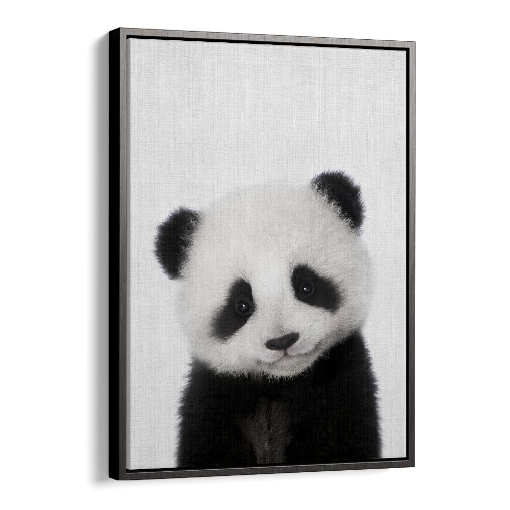 Peekaboo Baby Panda By Lola Peacock Kids Room Paintings in Black Floater Frame