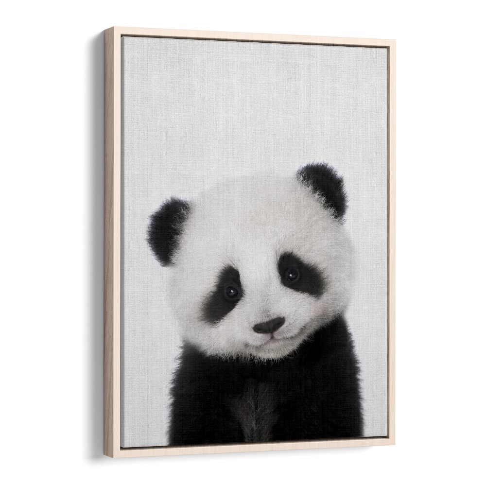 Peekaboo Baby Panda By Lola Peacock Kids Room Paintings in Oak Wood Floater Frame