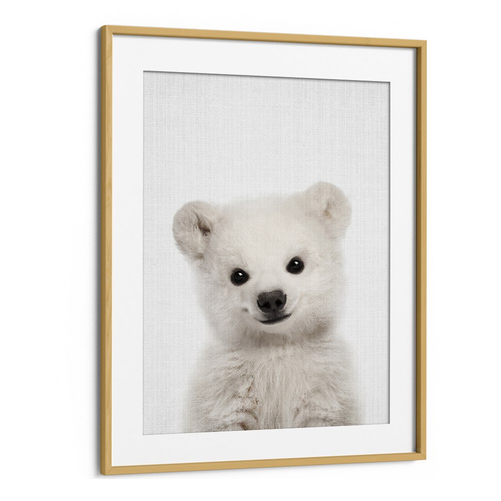 Peekaboo Baby Polar Bear By Lola Peacock Kids Room Paintings in Oak Wood Frame With Mount