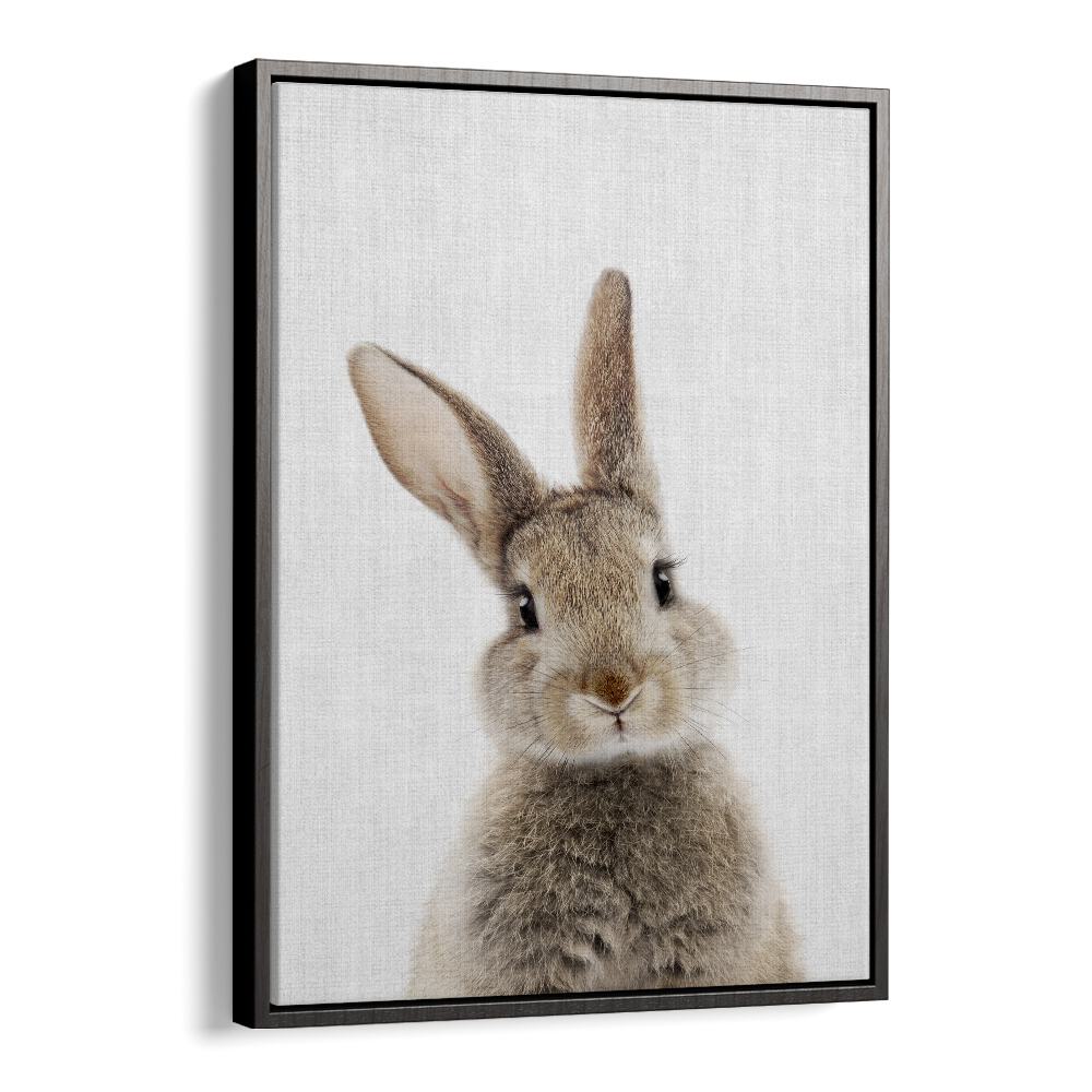 Peekaboo Baby Rabbit By Lola Peacock Kids Room Paintings in Black Floater Frame