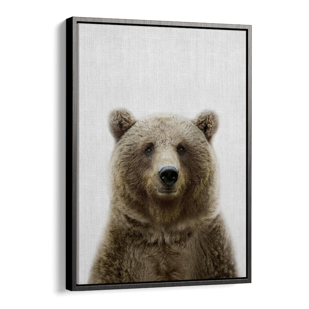 Peekaboo Bear By Lola Peacock Kids Room Paintings in Black Floater Frame