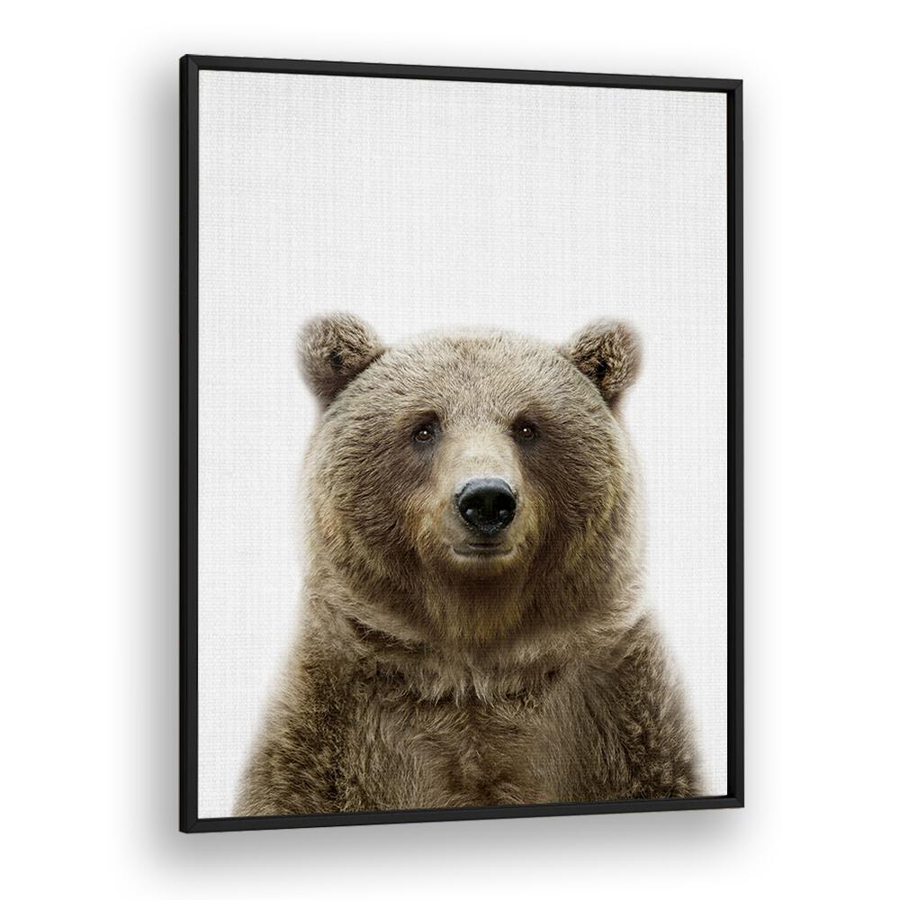 Peekaboo Bear By Lola Peacock Kids Room Paintings in Black Plain Frame