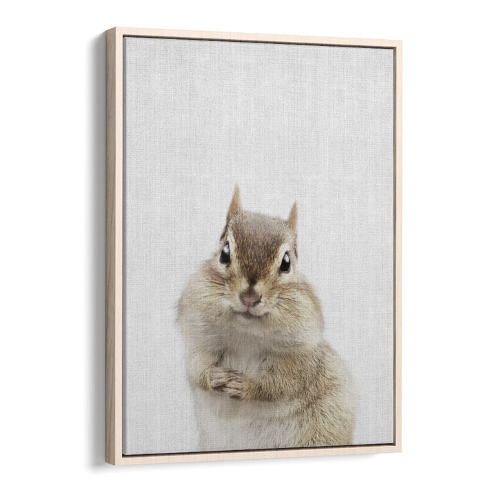 Peekaboo Chipmunk By Lola Peacock Kids Room Paintings in Oak Wood Floater Frame