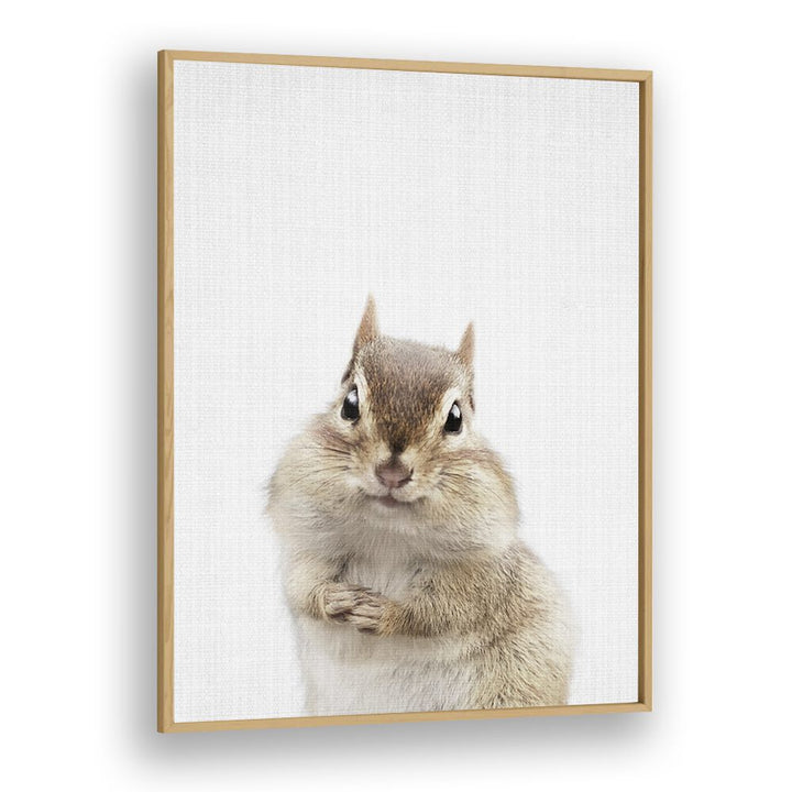 Peekaboo Chipmunk By Lola Peacock Kids Room Paintings in Oak Wood Plain Frame