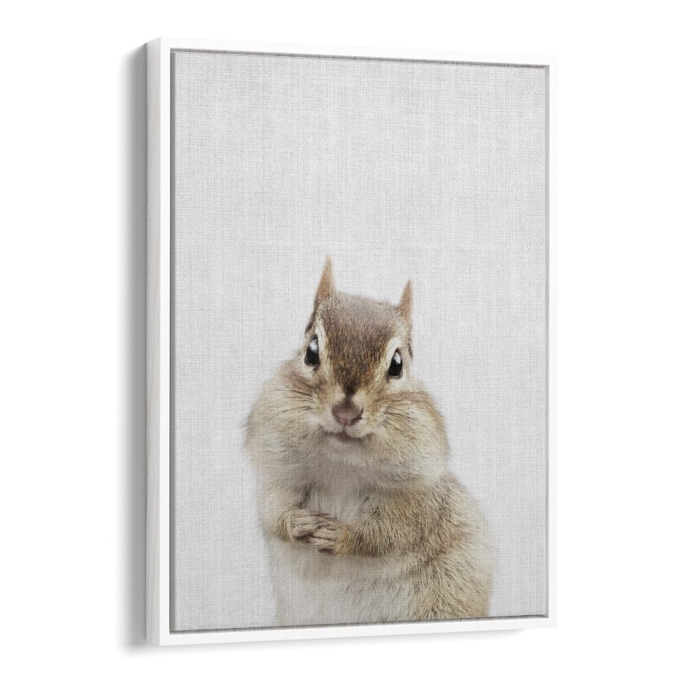 Peekaboo Chipmunk By Lola Peacock Kids Room Paintings in White Floater Frame