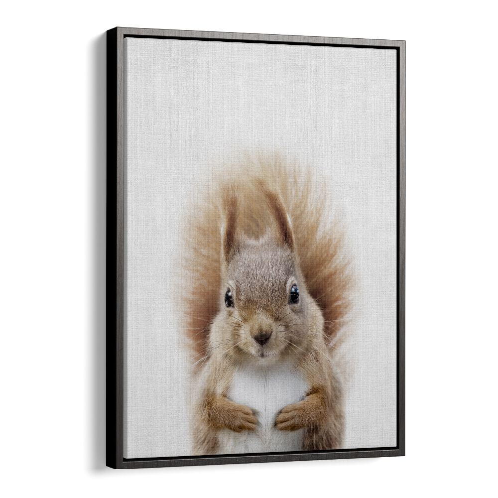 Peekaboo Squirrel By Lola Peacock Kids Room Paintings in Black Floater Frame