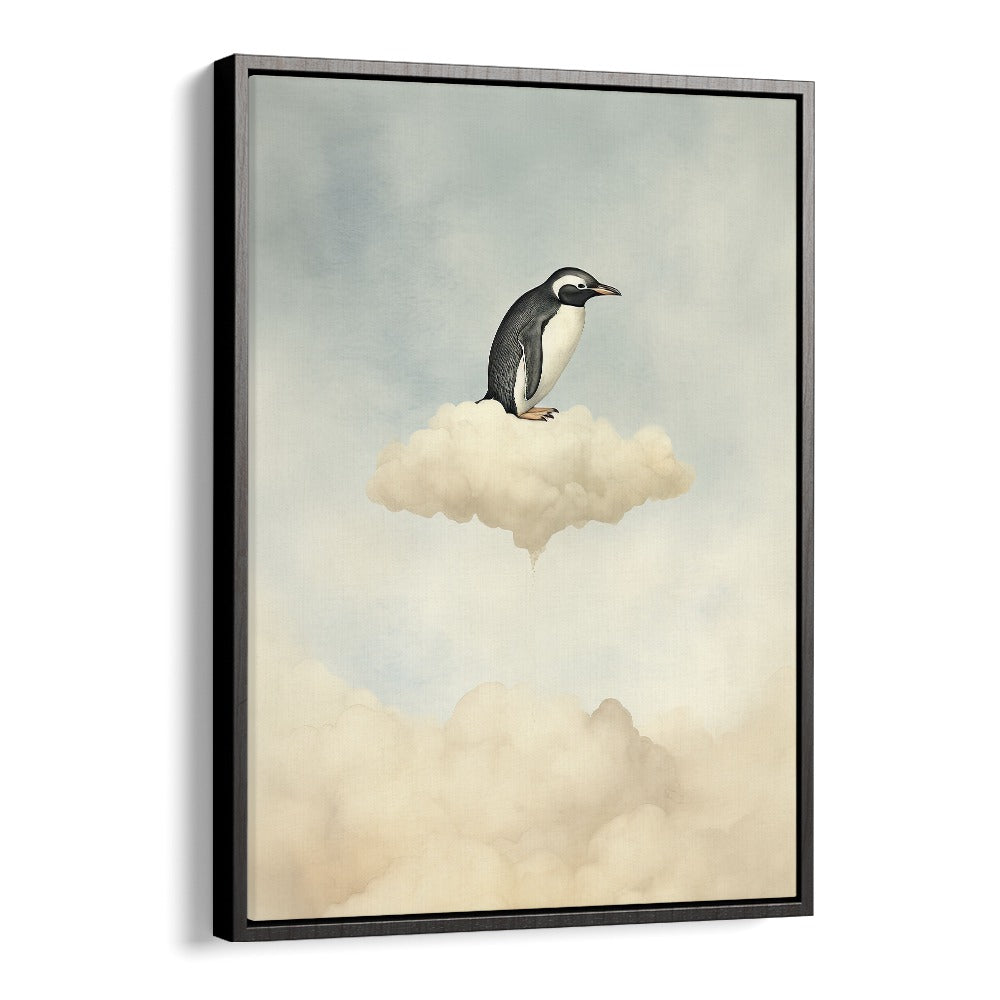 Penguin Flight  Kids Paintings in Black Floater Frame