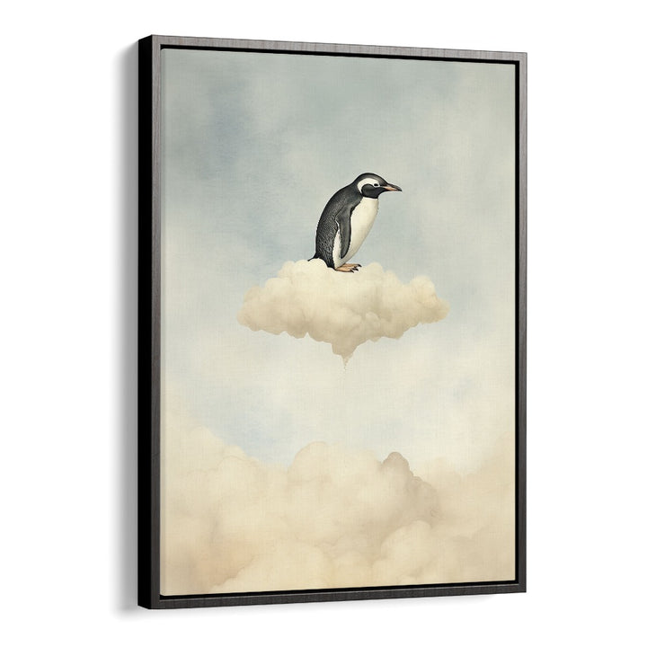 Penguin Flight  Kids Paintings in Black Floater Frame