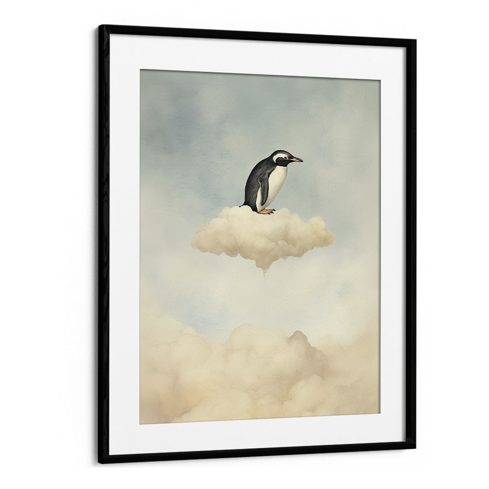 Penguin Flight  Kids Paintings in Black Frame With Mount