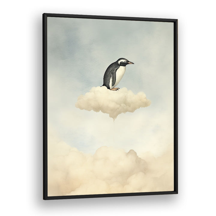 Penguin Flight  Kids Paintings in Black Plain Frame