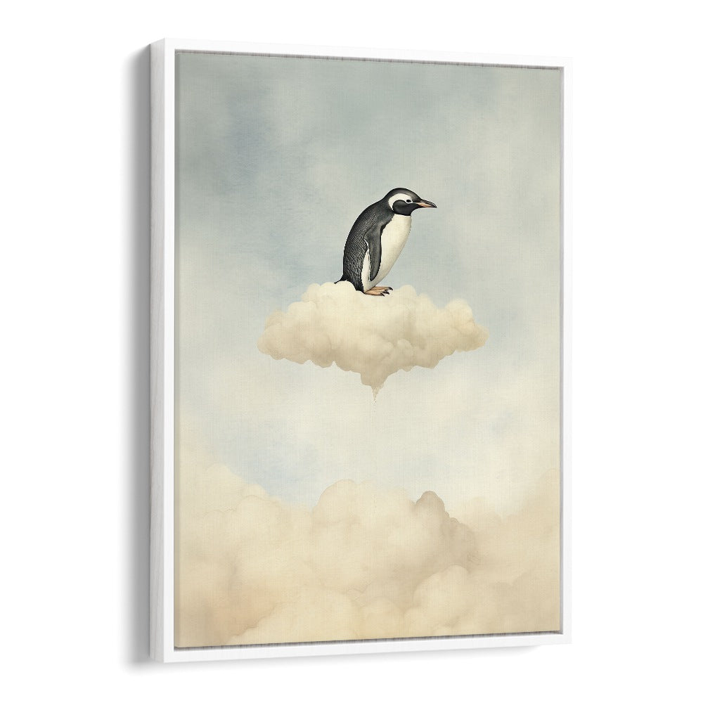 Penguin Flight  Kids Paintings in White Floater Frame