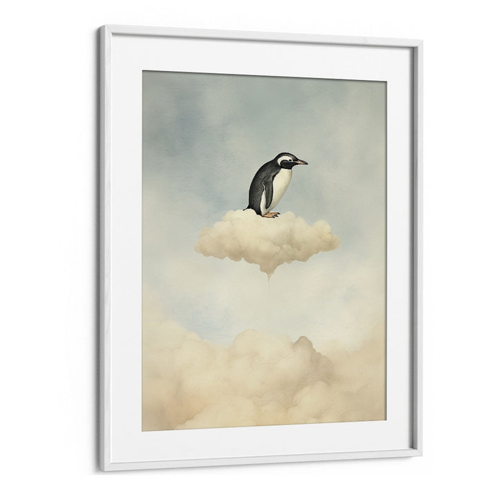 Penguin Flight  Kids Paintings in White Frame With Mount