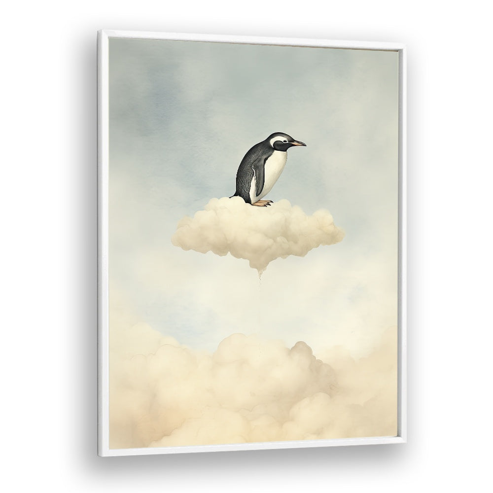 Penguin Flight  Kids Paintings in White Plain Frame