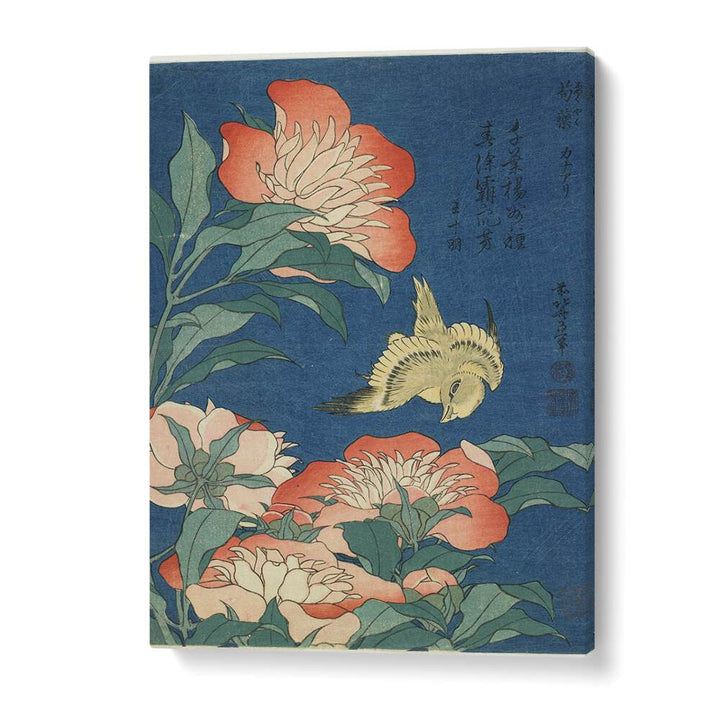 Peonies & Canary - 1834 By Katsushika Hokusai Japanese Paintings in Gallery Wrap