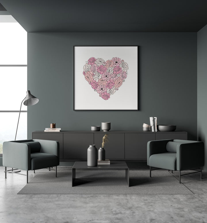 Peony Heart by Martina Fashion Paintings Fashion Posters placed on wall 