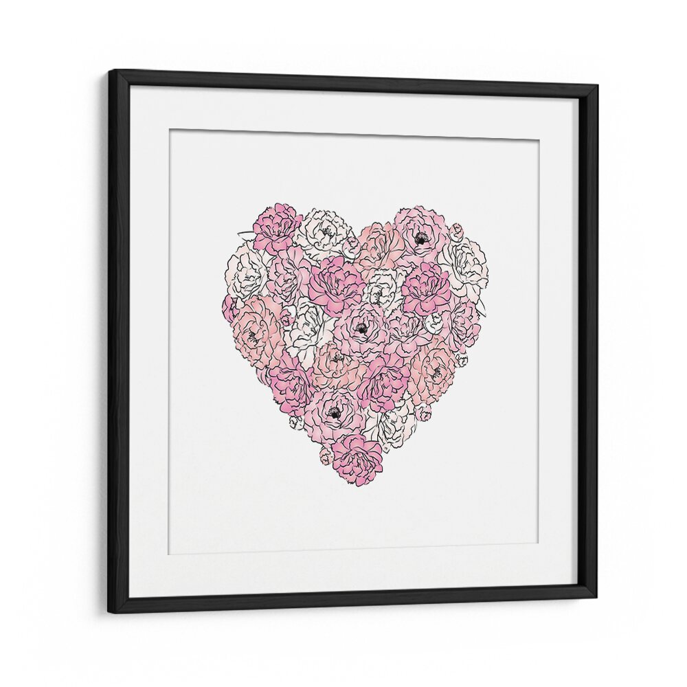 Peony Heart by Martina Fashion Paintings Fashion Posters in Black Frame With Mount