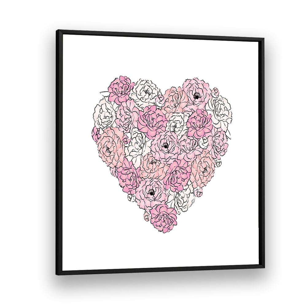 Peony Heart by Martina Fashion Paintings Fashion Posters in Black Plain Frame