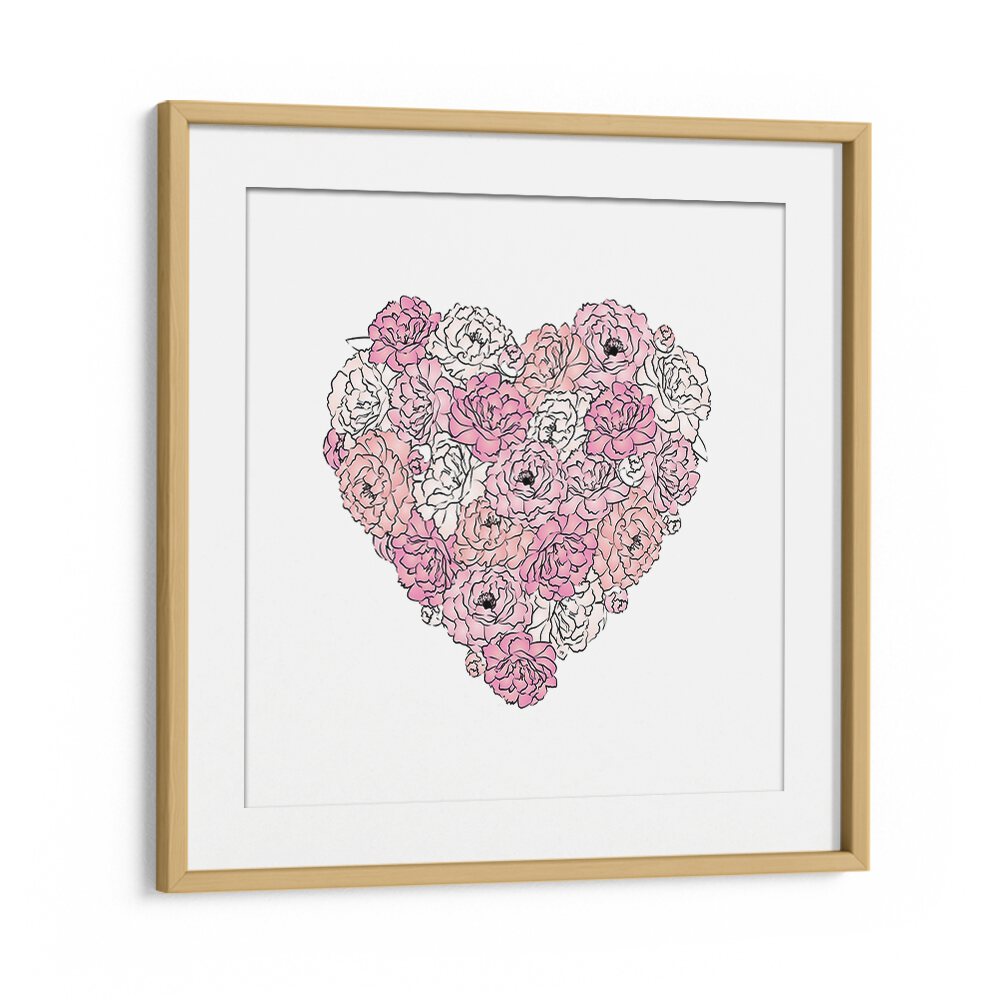 Peony Heart by Martina Fashion Paintings Fashion Posters in Oak Wood Frame With Mount