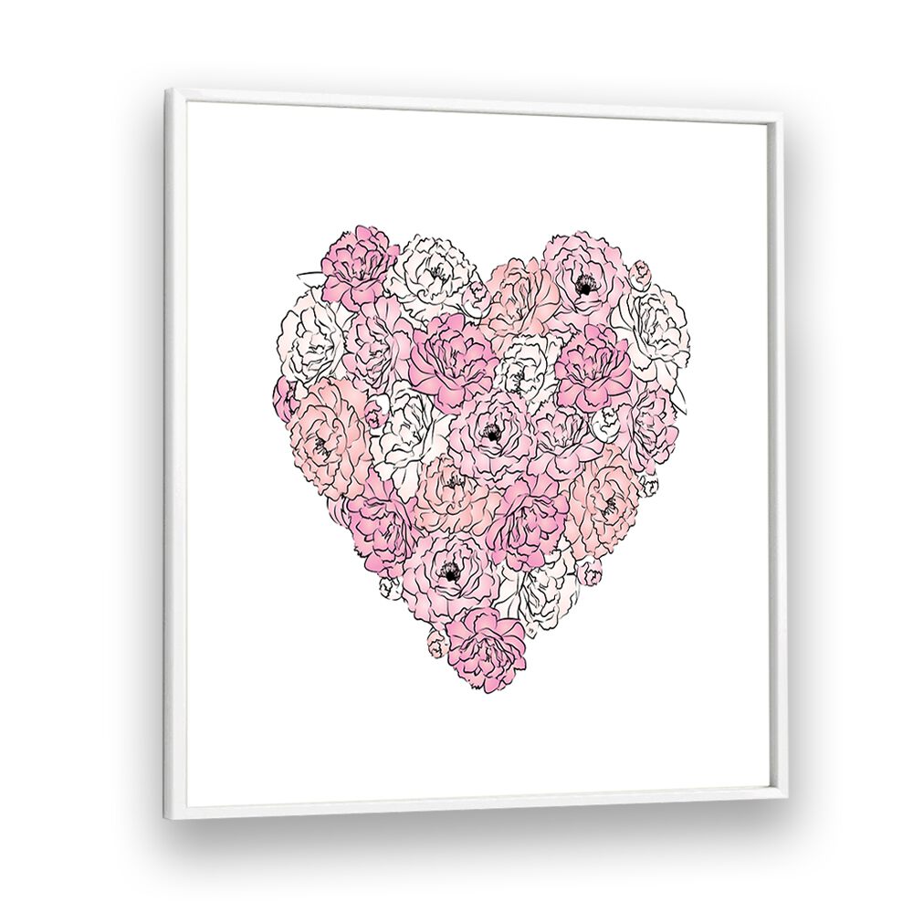 Peony Heart by Martina Fashion Paintings Fashion Posters in White Plain Frame