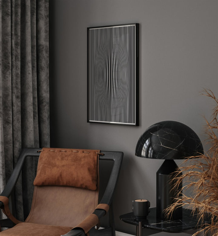 Perceptive Phantasmagoria By Preayna Abstract Art Paintings in Black Plain Frame behind a chair