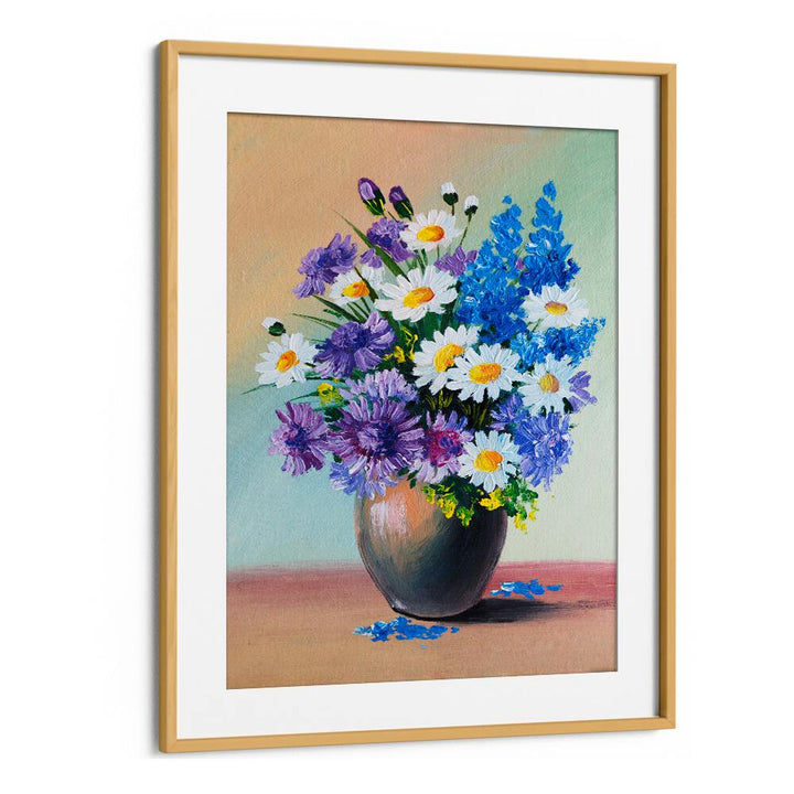 Petals in a Pot Vintage European Paintings in Oak Wood Frame With Mount