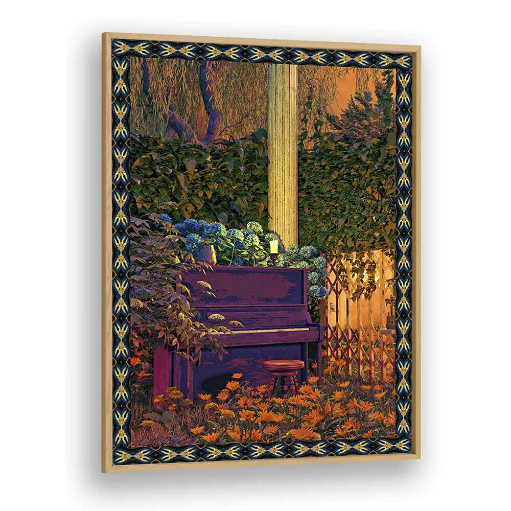 Piano In Forest By Cosmo Zach Surreal Art Prints Surrealism in Oak Wood Plain Frame