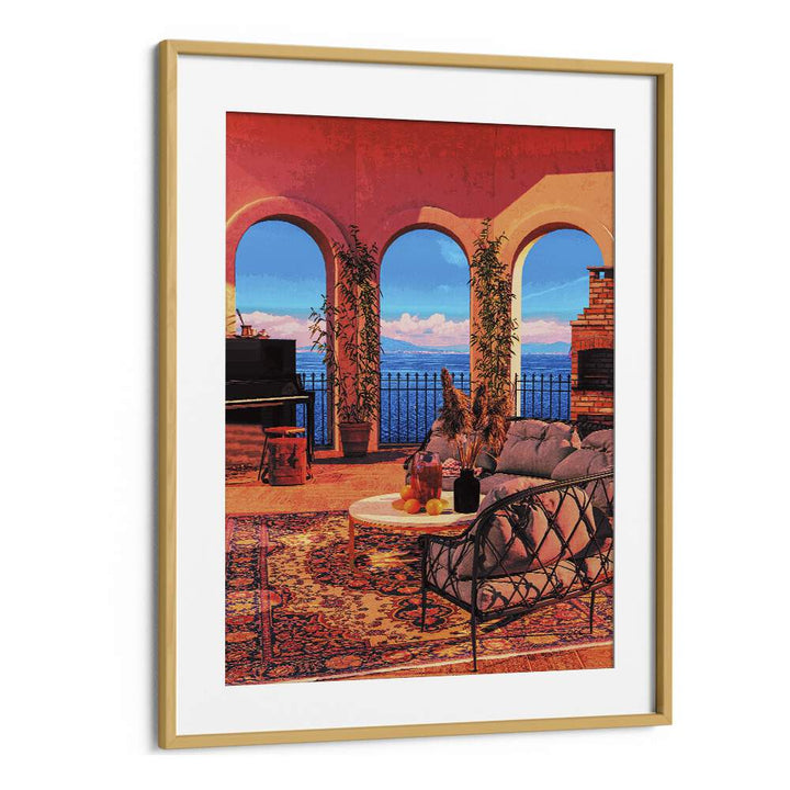 Piano Terrace By Cosmo Zach Surreal Art Prints Surrealism in Oak Wood Frame With Mount