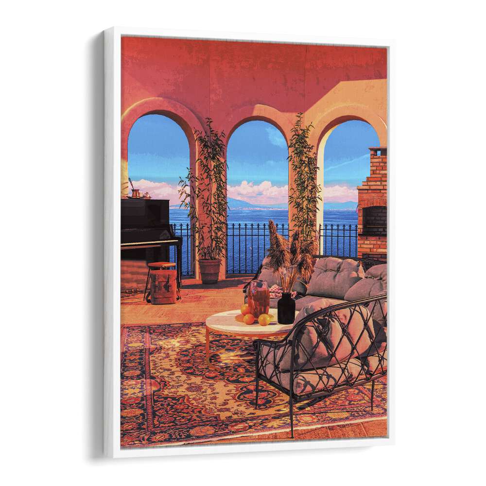 Piano Terrace By Cosmo Zach Surreal Art Prints Surrealism in White Floater Frame