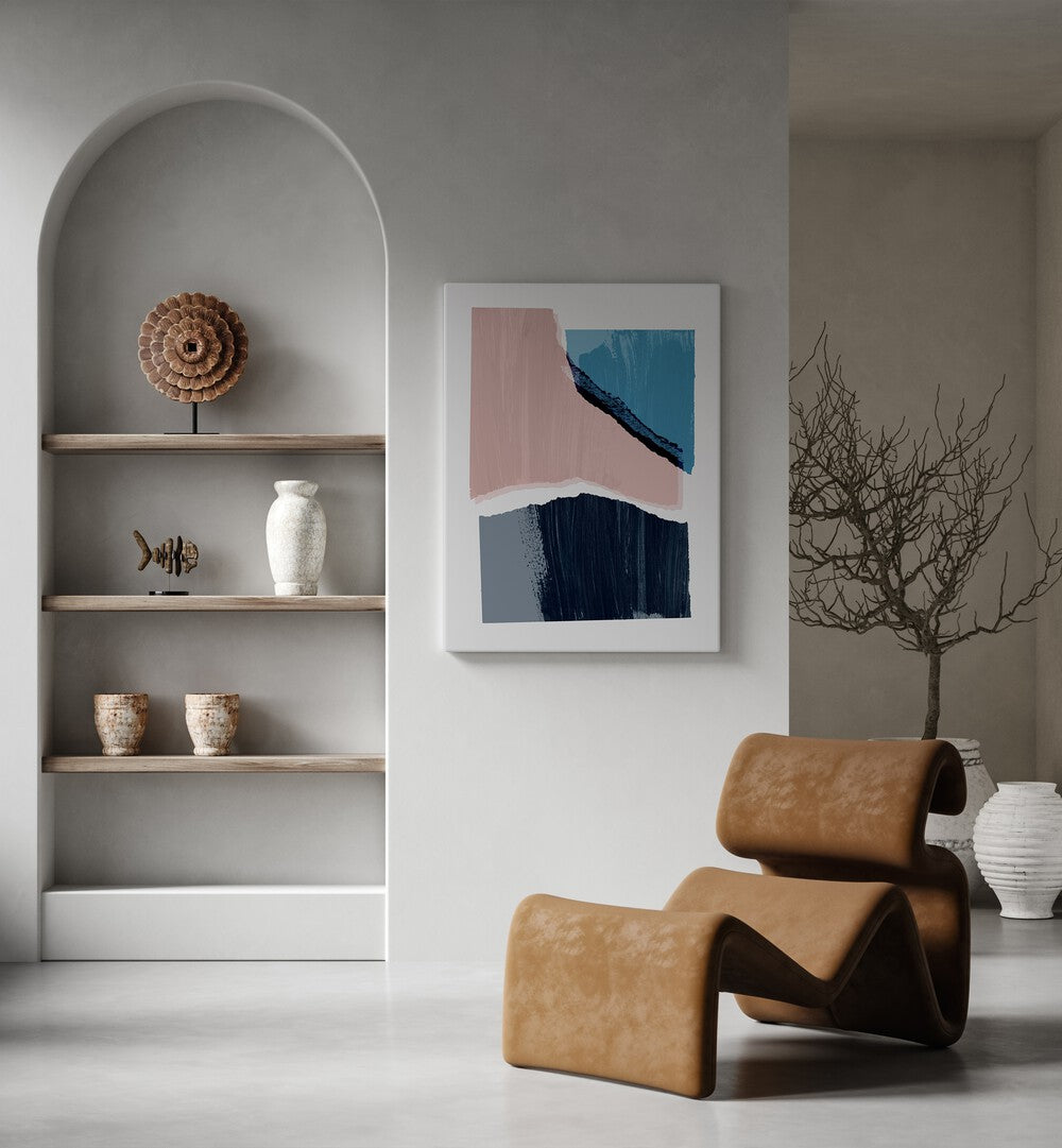 Pieces I By Mareike Bohmer Abstract Art Abstract Paintings in Gallery Wrap placed on a White Colored Wall in the Drawing Room