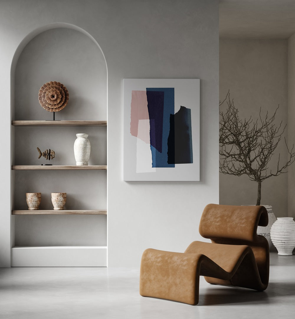 Pieces III By Mareike Bohmer Abstract Art Abstract Paintings in Gallery Wrap placed on a Cream Colored Wall in the Drawing Room