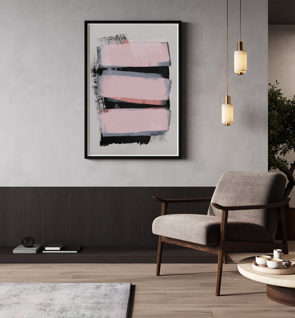 Pieces Of A Dream By Mareike Bohmer Abstract Art Abstract Paintings in Black Plain Frame placed on a Beige Colored Wall in the Drawing Room