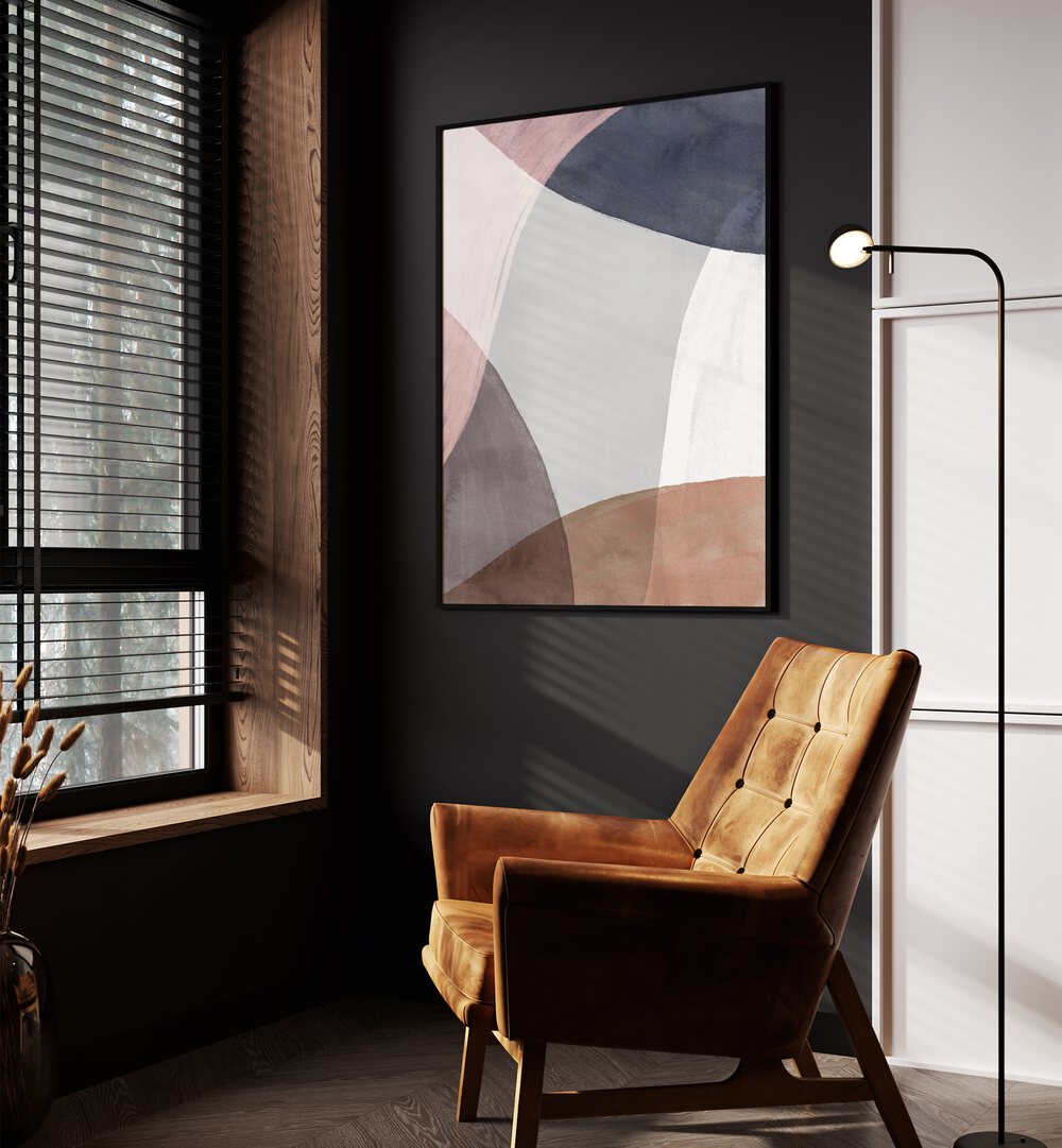 Pieces Of Light By Mareike Bohmer Abstract Art Abstract Paintings in Black Plain Frame placed on a Dark Grey Colored Wall in the Drawing Room