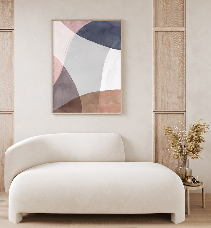 Pieces Of Light By Mareike Bohmer Abstract Art Abstract Paintings in Oak Wood Plain Frame placed on a Cream Colored Wall in the Living Room