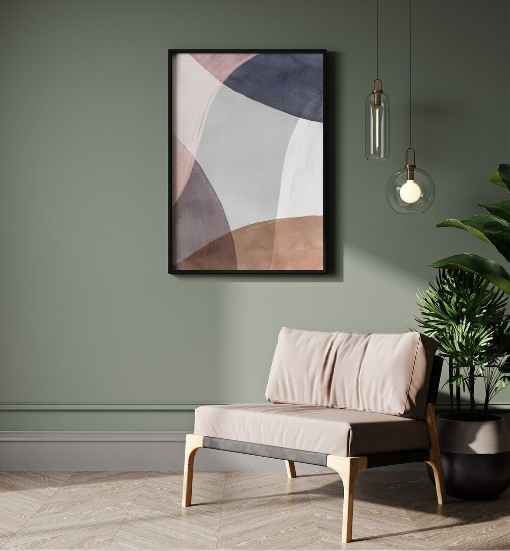 Pieces Of Light By Mareike Bohmer Abstract Art Abstract Paintings in Black Plain Frame placed on a Green Colored Wall in the Drawing Room 