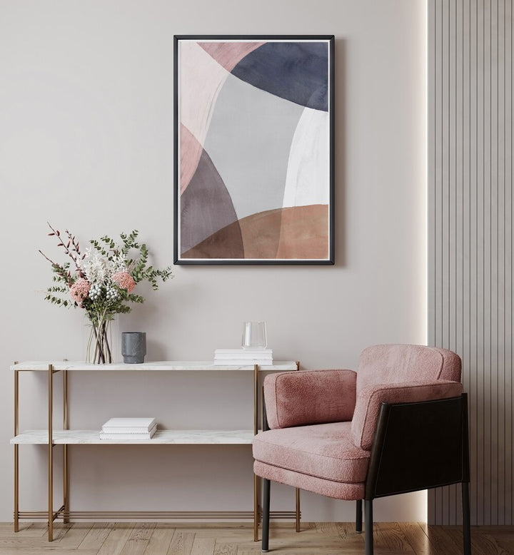 Pieces Of Light By Mareike Bohmer Abstract Art Abstract Paintings in Black Plain Frame placed on a Cream Colored Wall above a Console Table in the Drawing Room